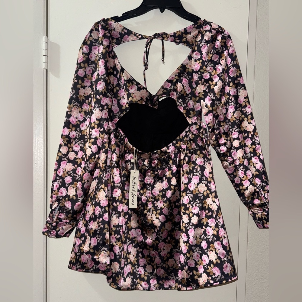 FOR LOVE & LEMONS Kate Long Sleeve Mini Dress Floral SM COQUETTE FESTIVAL NWT - Picture 4 of 11